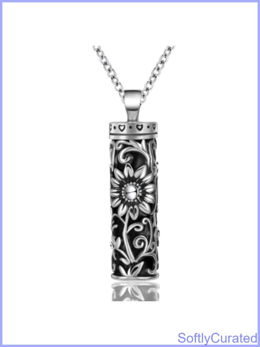 Stainless Steel Cylinder Urn Necklace for Ashes Sunflower Memorial Keepsake